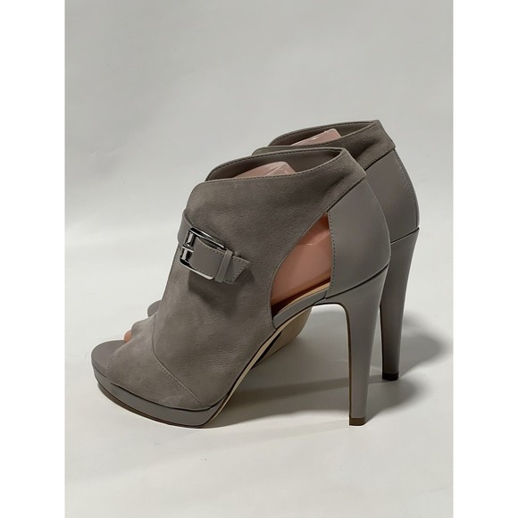 Michael Kors Open Toe Gray Leather Ankle Bootie High Heel Pumps Sz 10 M - Picture 4 of 12